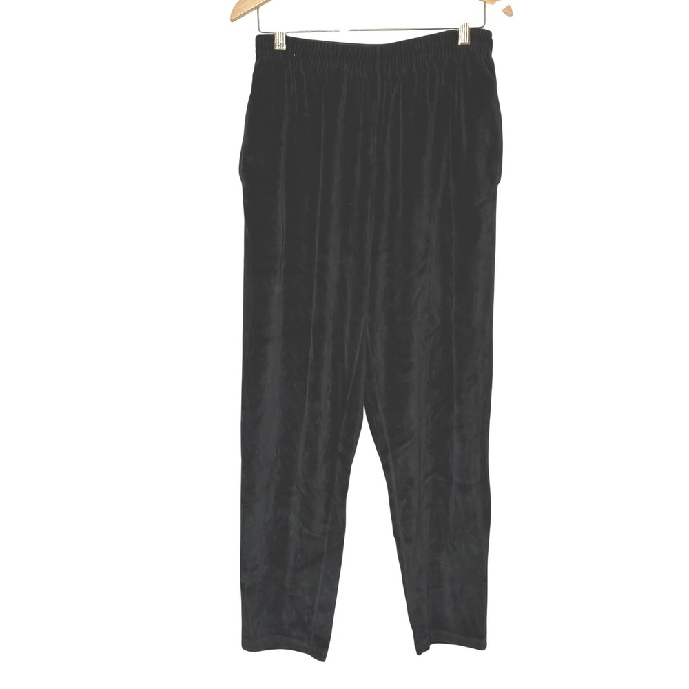 Vintage Liz Sport Black Velvet Elastic Waist Pants Velour Straight Leg Medium